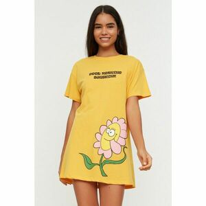 Trendyol Yellow Recycle Fabric Printed Knitted Nightgown kép
