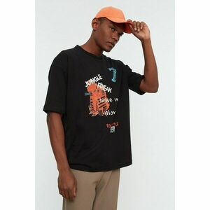 Trendyol Black Men's Oversize Fit Crew Neck Short Sleeve Printed T-Shirt kép