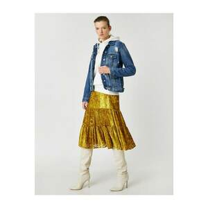 Koton Women's Yellow Tulle Detailed Patterned Velvet Skirt kép