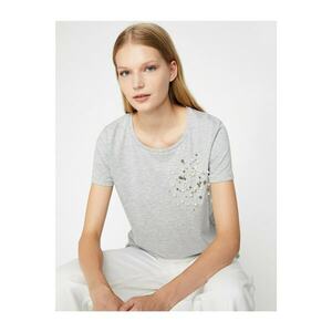 Koton Women's Gray Pearl Detailed T-Shirt kép