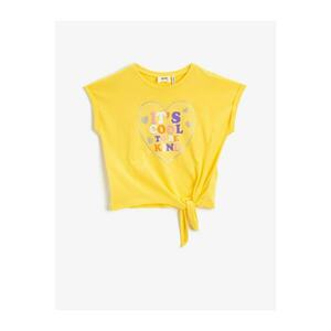Koton Women's Yellow Printed Crew Neck Short Sleeve Cotton T-Shirt kép