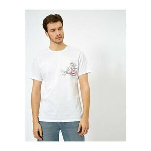 Koton Men's White Printed Crew Neck T-shirt kép