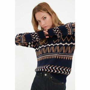 Trendyol Navy Blue Jacquard Oversize Knitwear Sweater kép