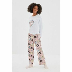 Trendyol White Printed Knitted Pajamas Set kép