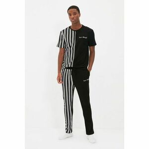 Trendyol Black Men's Regular Half Striped Knitted Pajamas Set kép