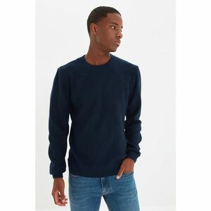 Trendyol Navy Blue Men's Slim Fit Crew Neck Jacquard Sweater kép