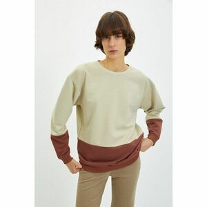 Trendyol Beige Loose Color Block Slim Knitted Sweatshirt kép