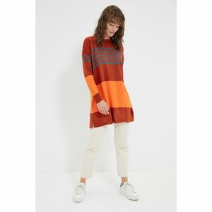 Trendyol Brown Crew Neck Color Block Long Knitwear Sweater kép