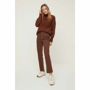 Trendyol Brown Contrast Thread High Waist Bootcut Jeans kép