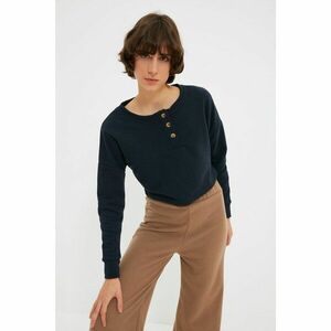 Trendyol Navy Blue Buttoned Crop Slim Knitted Sweatshirt kép