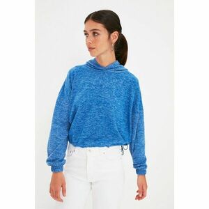 Trendyol Blue Yumos Crop Hoodie Knitted Sweatshirt kép