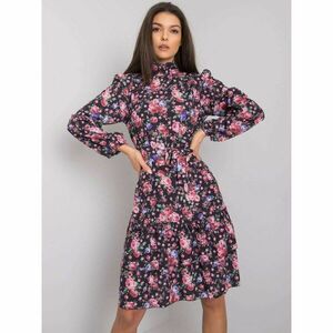 RUE PARIS Graphite and pink women's dress with a frill kép