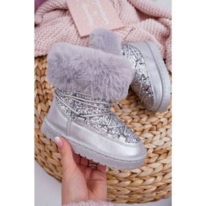 Children's Insulated Snow Boots With Fur Silver Nicola kép