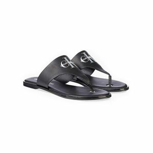 Calvin Klein Black Leather Flip Flops Flat Sandal Toe Slide - Women kép