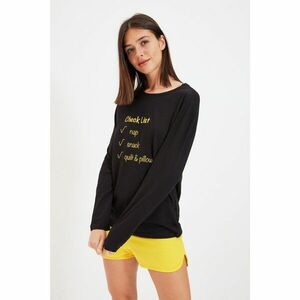 Trendyol Yellow Slogan Printed Knitted Pajamas Set kép