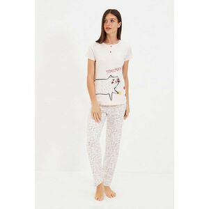 Trendyol Beige Printed Knitted Pajamas Set kép
