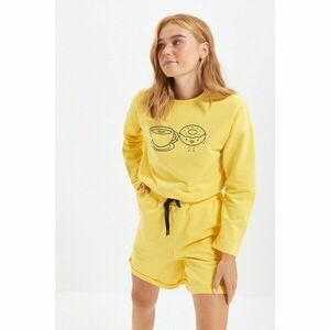 Trendyol Yellow Printed Boyfriend Pattern Knitted Pajamas Set kép