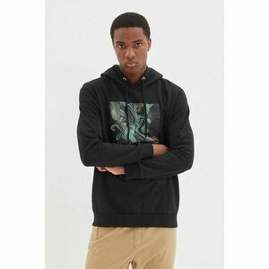 Trendyol Black Men Regular Fit Hooded Long Sleeve Printed Sweatshirt kép