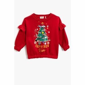 Koton Christmas Tree Printed Sweatshirt Pompom Ruffled Sleeve kép
