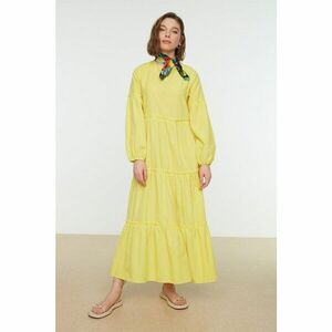 Trendyol Mustard Crew Neck Ruffle Detailed Woven Dress kép