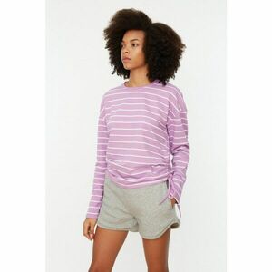 Trendyol Lilac Striped Ruffle Detailed Basic Knitted Sweatshirt kép
