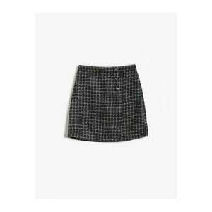 Koton Checkered Tweed Skirt Buttoned Mini kép