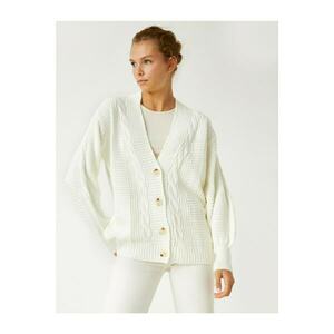 Koton Knitted Patterned V-Neck Buttoned Long Sleeve Vest kép