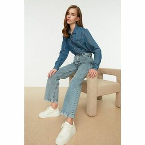 Trendyol Blue 100% Cotton High Waist Worn Leg Detailed Jeans kép