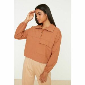 Trendyol Camel Snap Detailed Polo Collar Basic Knitted Slim Sweatshirt kép