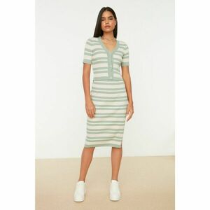 Trendyol Mint Striped Crop Cardigan-Skirt Knitwear Bottom-Top Set kép