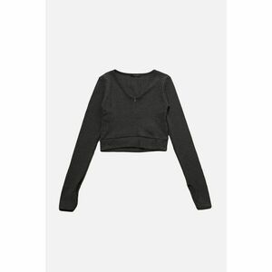 Trendyol Anthracite Crop Corduroy and Zipper Finger-Cut Detailed Knitted Blouse kép
