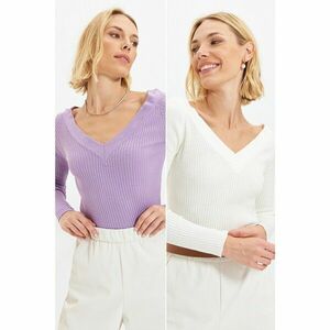 Trendyol White-Lilac Knitwear Sweater kép