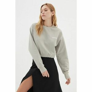 Trendyol Gray Crop Print Raised Knitted Sweatshirt kép