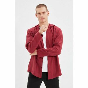 Trendyol Claret Red Men's Slim Fit Striped Flannel Hooded Long Sleeve Shirt kép