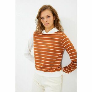 Trendyol Cinnamon Striped Hoodie Basic Knitted Slim Sweatshirt kép