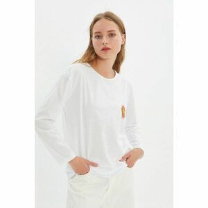Trendyol White Long Sleeve Front and Back Printed Basic Knitted T-Shirt kép
