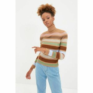 Trendyol Camel Striped Turtleneck Knitwear Sweater kép
