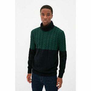 Trendyol Dark Green Men's Regular Fit Turtleneck Paneled Knitwear Sweater kép