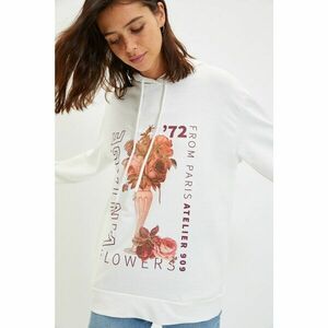 Trendyol Ecru Printed Boyfriend Hooded Knitted Sweatshirt kép
