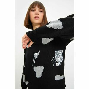Trendyol Black Jacquard Sequin Detailed Knitwear Sweater kép