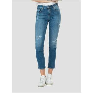 Blue Women's Shortened Slim Fit Jeans with Tattered Replay Effect - Women kép