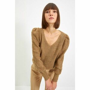 Trendyol Camel V Neck Knitwear Sweater kép