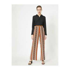 Koton Women's Orange Medium Rise, Patterned Casual Fit Trousers kép