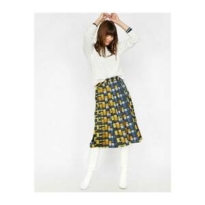 Koton Women's Navy Blue Patterned Midi Skirt kép