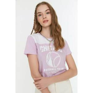 Trendyol Lilac Printed Crop Knitted T-Shirt kép