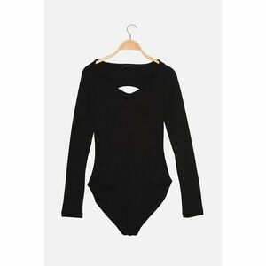 Trendyol Black Ribbed Crew Neck Low-Cut Back Knitted Body kép