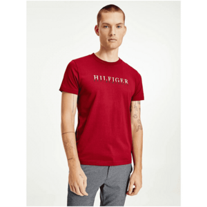 Red Men's T-Shirt with Tommy Hilfiger Inscription - Men's kép
