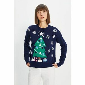 Trendyol Navy Blue Christmas Themed Crew Neck Jacquard Knitwear Sweater kép