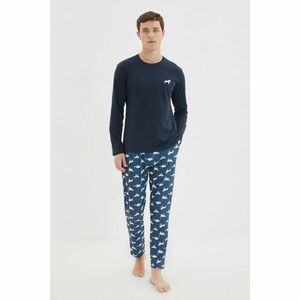 Trendyol Navy Blue Men's Regular Fit Printed Pajamas Set kép