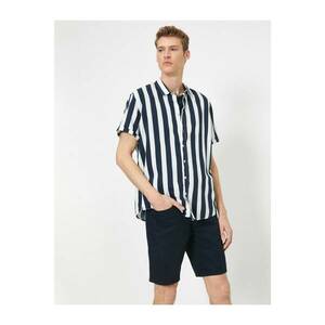 Koton Men's Navy Blue Striped Classic Collar Shirt kép